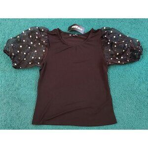 Notebuk Casual Blouse Sheer Polka Dot Short Sleeve Women's Size Small Shirt NWT
